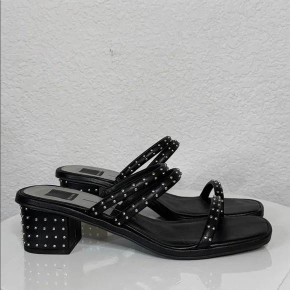 DOLCE VITA STELLA RYE BLACK LEATHER STUDDED STRAPPY HEELED SANDALS - Picture 7 of 16